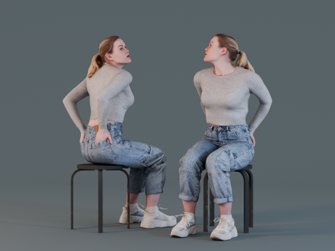 Girl Waiting - Seated Woman in Casual Attire 3Dモデル
