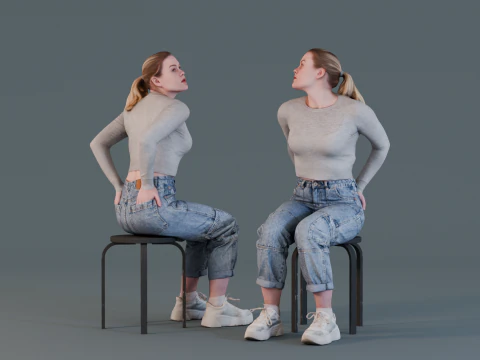 Wachtend meisje - Zittende vrouw in vrijetijdskleding 3D Model