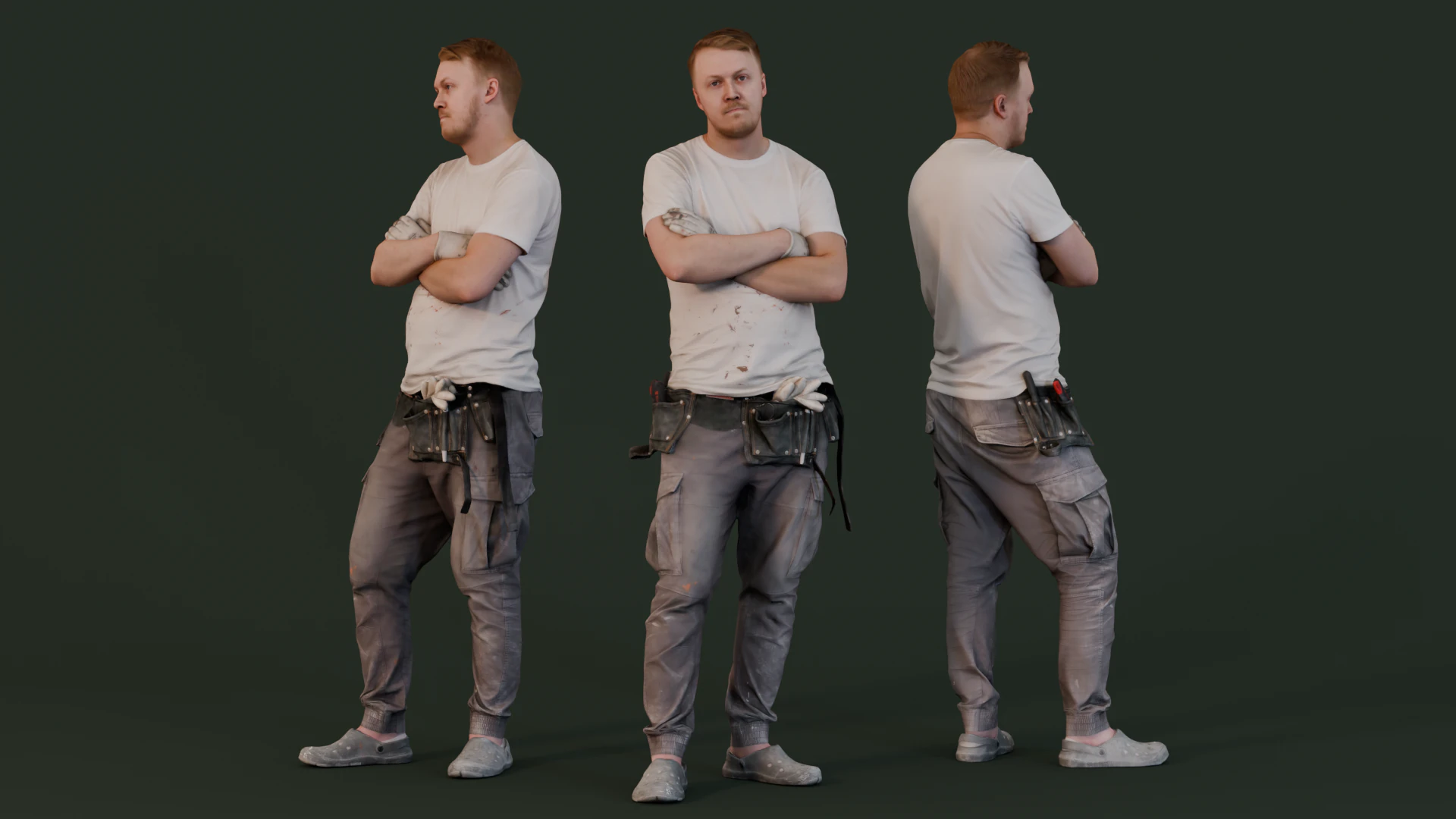 Worker in White T-Shirt - Arms Crossed Construction Worker 3D Model .c4d .max .obj .3ds .fbx .stl .blend 