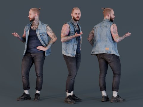 Tattooed Guy in Denim Vest 3Dモデル