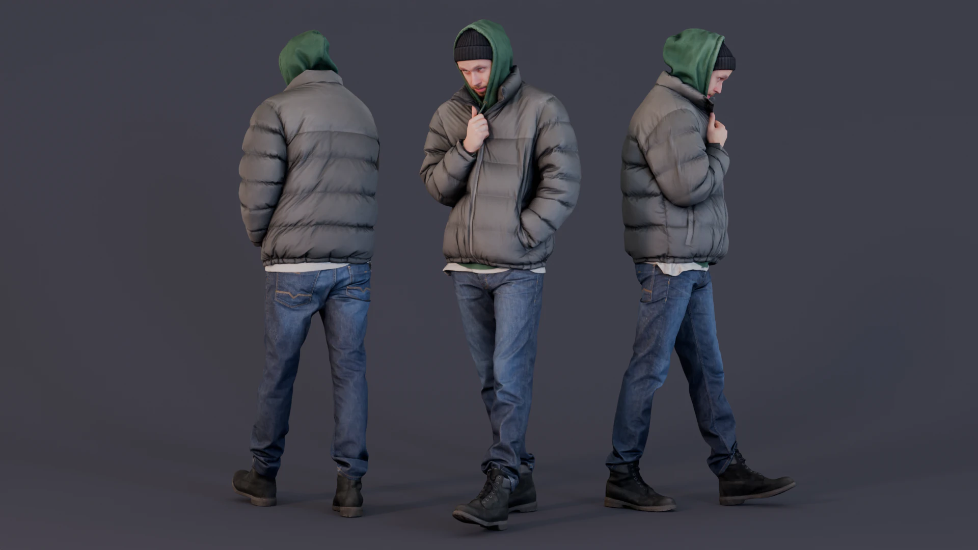 City of Winds - Urban Winter Guy in Hooded Jacket 3D Model .c4d .max .obj .3ds .fbx .stl .blend 