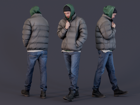City of Winds - Urban Winter Guy in Hooded Jacket 3Dモデル