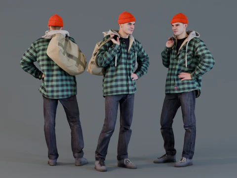 Усміхнений хлопець у помаранчевому капелюсі 3D Модель