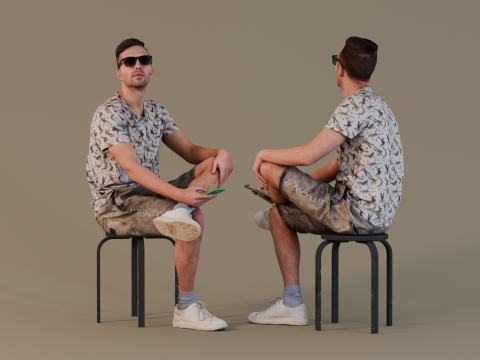 Sitting Observer Denis - Casual Young Man with Sunglasses Holding Phone 3D मॉडल