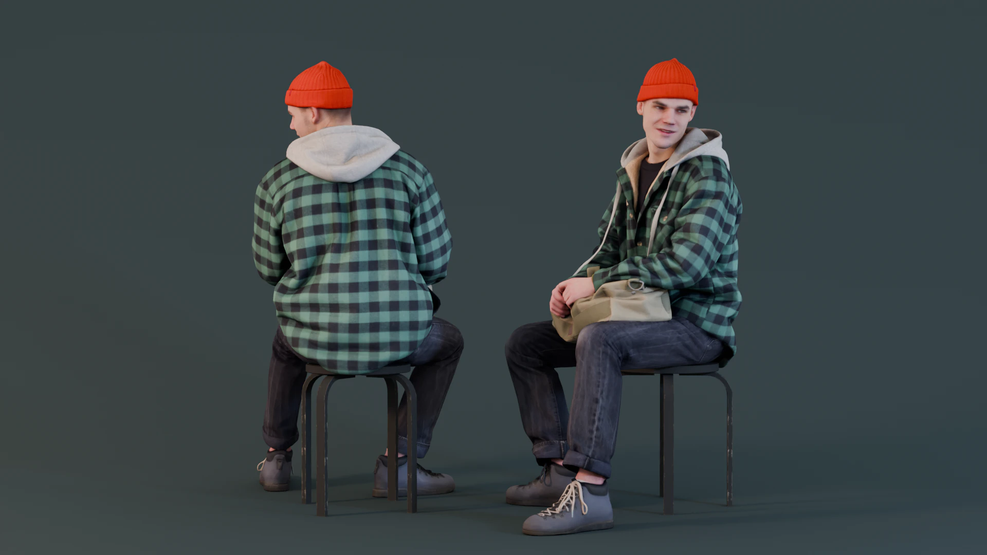 Waiting at the Bus Station Casual Guy in Flannel 3D Model .c4d .max .obj .3ds .fbx .stl .blend 
