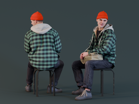 Waiting at the Bus Station Casual Guy in Flannel 3Dモデル