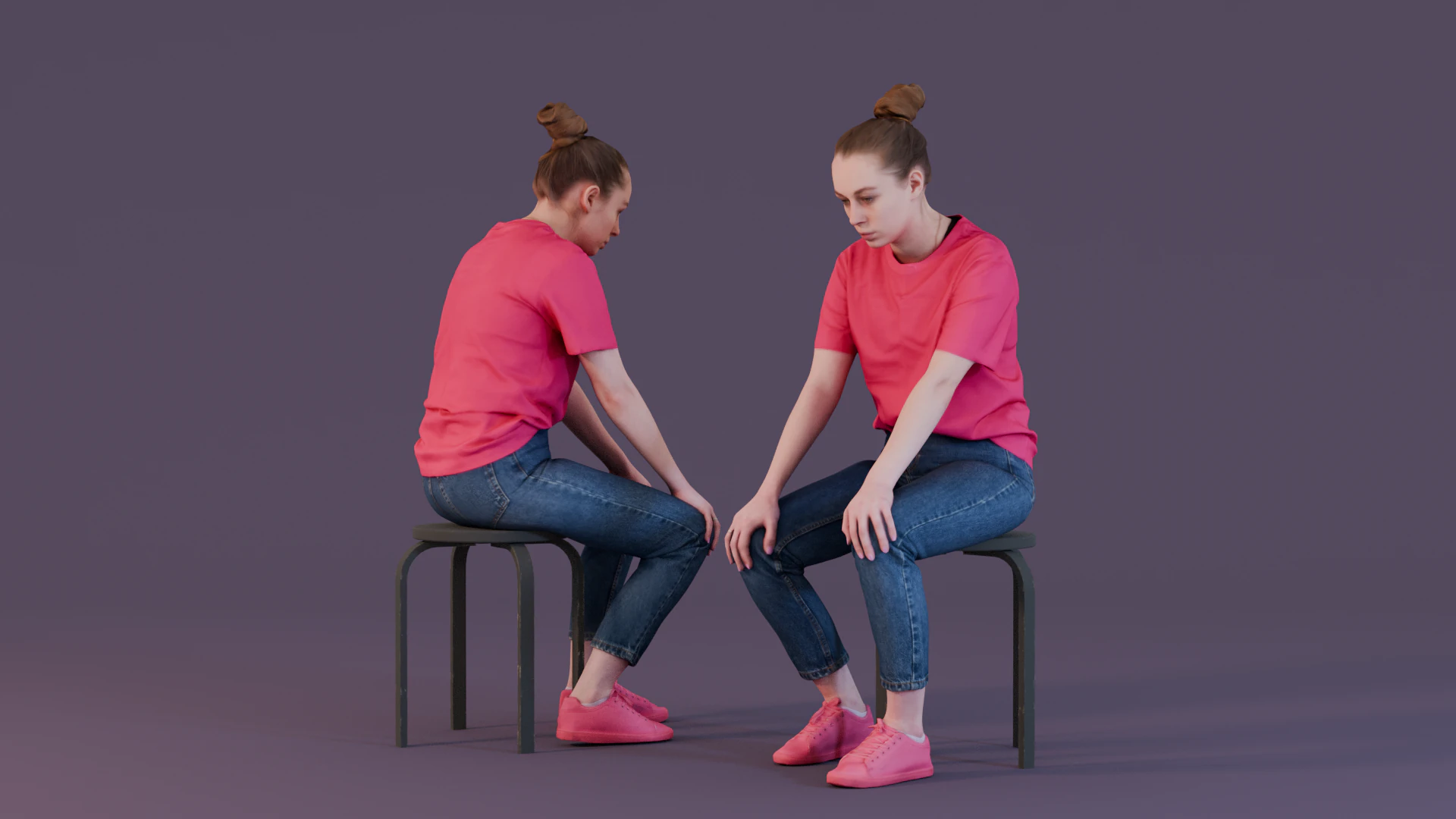 Contemplative Young Woman in Pink T-Shirt 3D Model .c4d .max .obj .3ds .fbx .stl .blend 