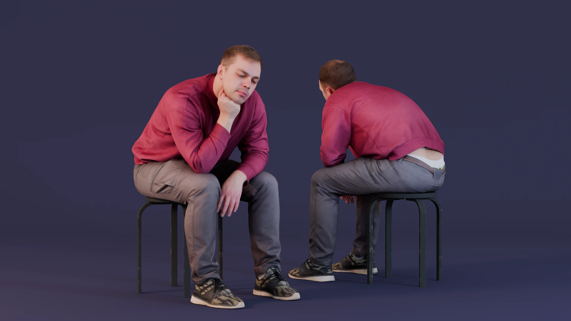 Pensive Man Waiting in Line 3D Model .c4d .max .obj .3ds .fbx .stl .blend 