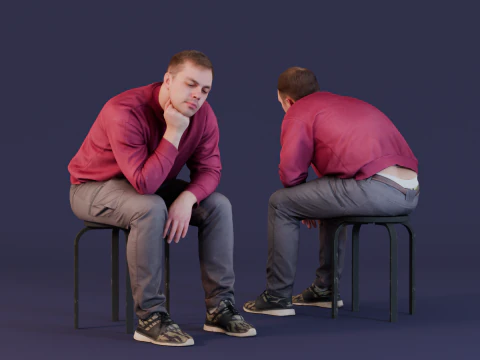 Peinzende man die in de rij wacht 3D Model