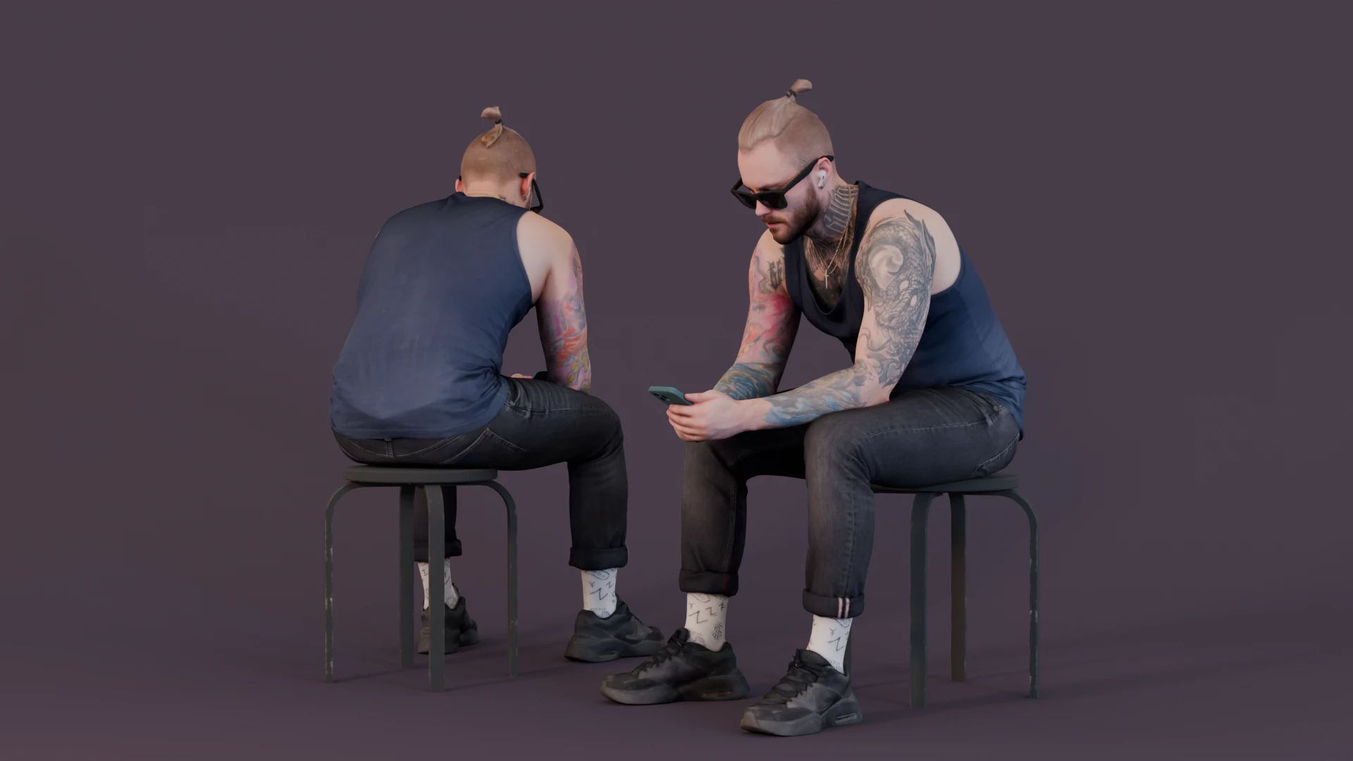 Digital Connection - Tattooed Man on a Break 3D Model .c4d .max .obj .3ds .fbx .stl .blend 