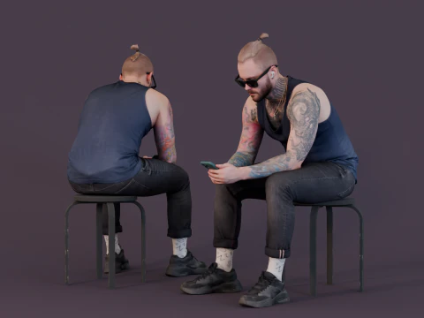 Digitale verbinding - getatoe&euml;erde man met pauze 3D Model