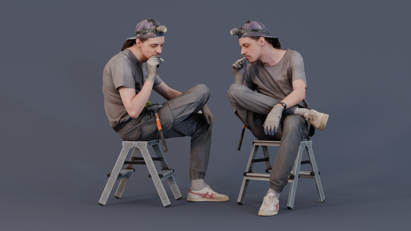 Hardworking Break - Seated Worker on a Smoke Break Modèle 3D .c4d .max .obj .3ds .fbx .stl .blend