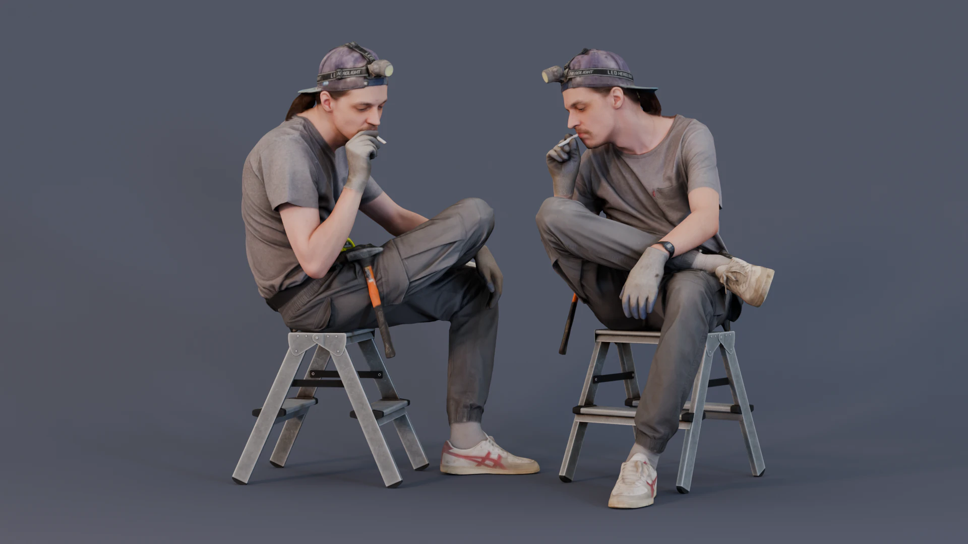 Hardworking Break - Seated Worker on a Smoke Break 3D Model .c4d .max .obj .3ds .fbx .stl .blend 