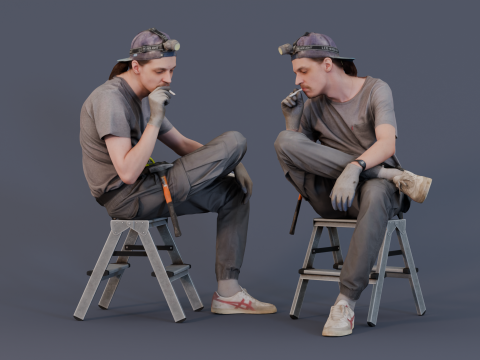 Hardworking Break - Seated Worker on a Smoke Break 3Dモデル