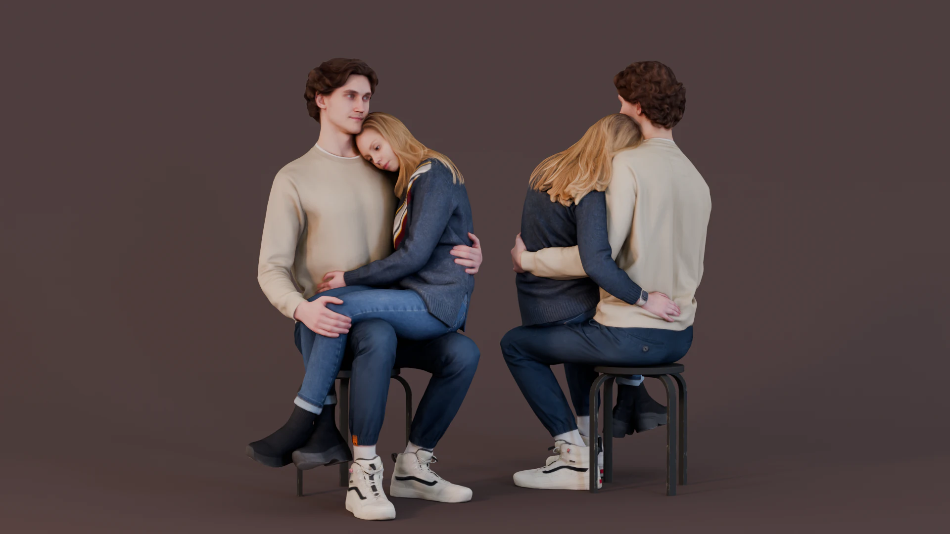 Intimate Moment - Couple Sitting Together 3D Model .c4d .max .obj .3ds .fbx .stl .blend