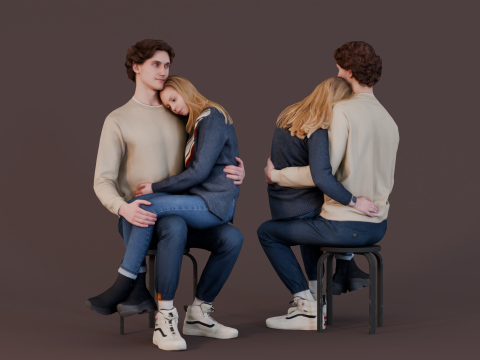 Intimate Moment - Couple Sitting Together 3Dモデル