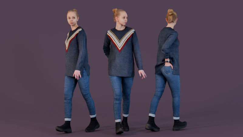 Fille d&eacute;contract&eacute;e en pull - City Wanderer Modèle 3D .c4d .max .obj .3ds .fbx .stl .blend 