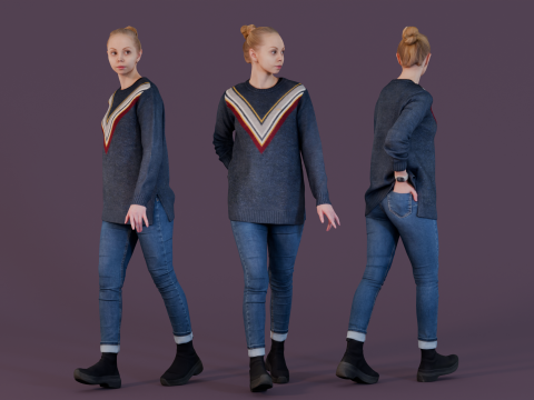 Casual Girl in Sweater - City Wanderer 3Dモデル