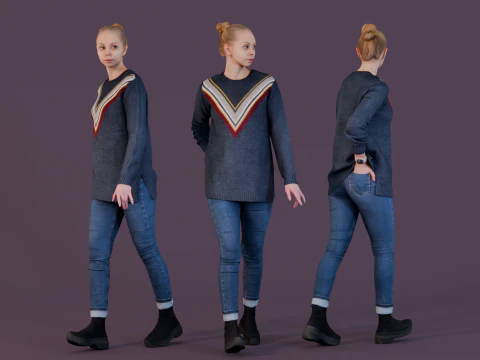 Fille d&eacute;contract&eacute;e en pull - City Wanderer Modèle 3D