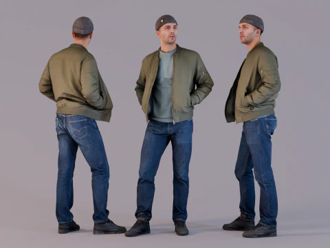 Міський повсякденний - чоловік у бомбері 3D Модель