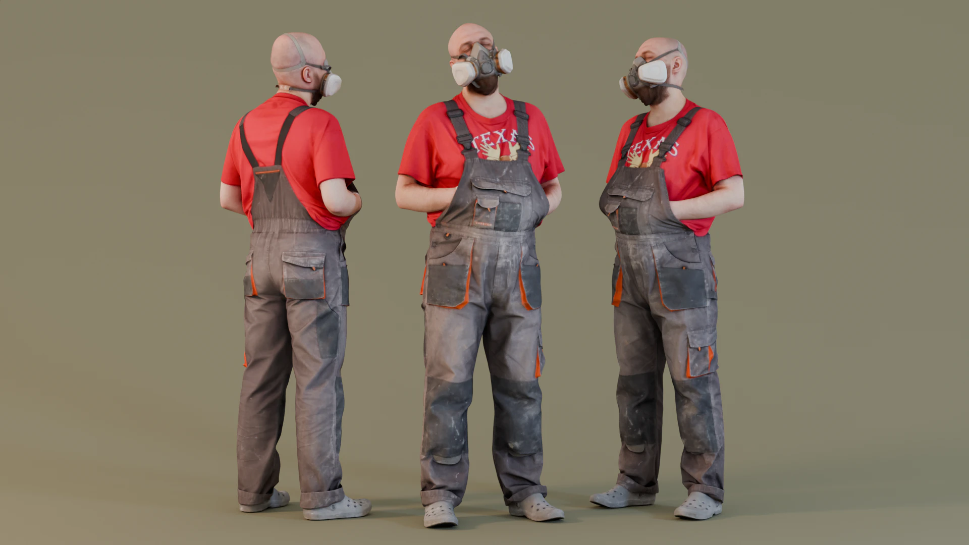 Industrial Worker - Bald Man in Respirator 3D Model .c4d .max .obj .3ds .fbx .stl .blend 