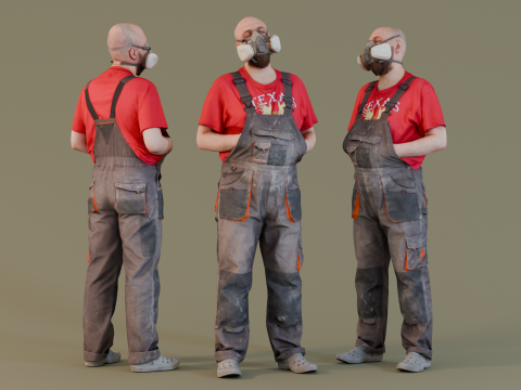 Industrial Worker - Bald Man in Respirator 3Dモデル