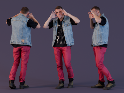 Urban Curiosity - Denim Vest and Red Pants 3D Model