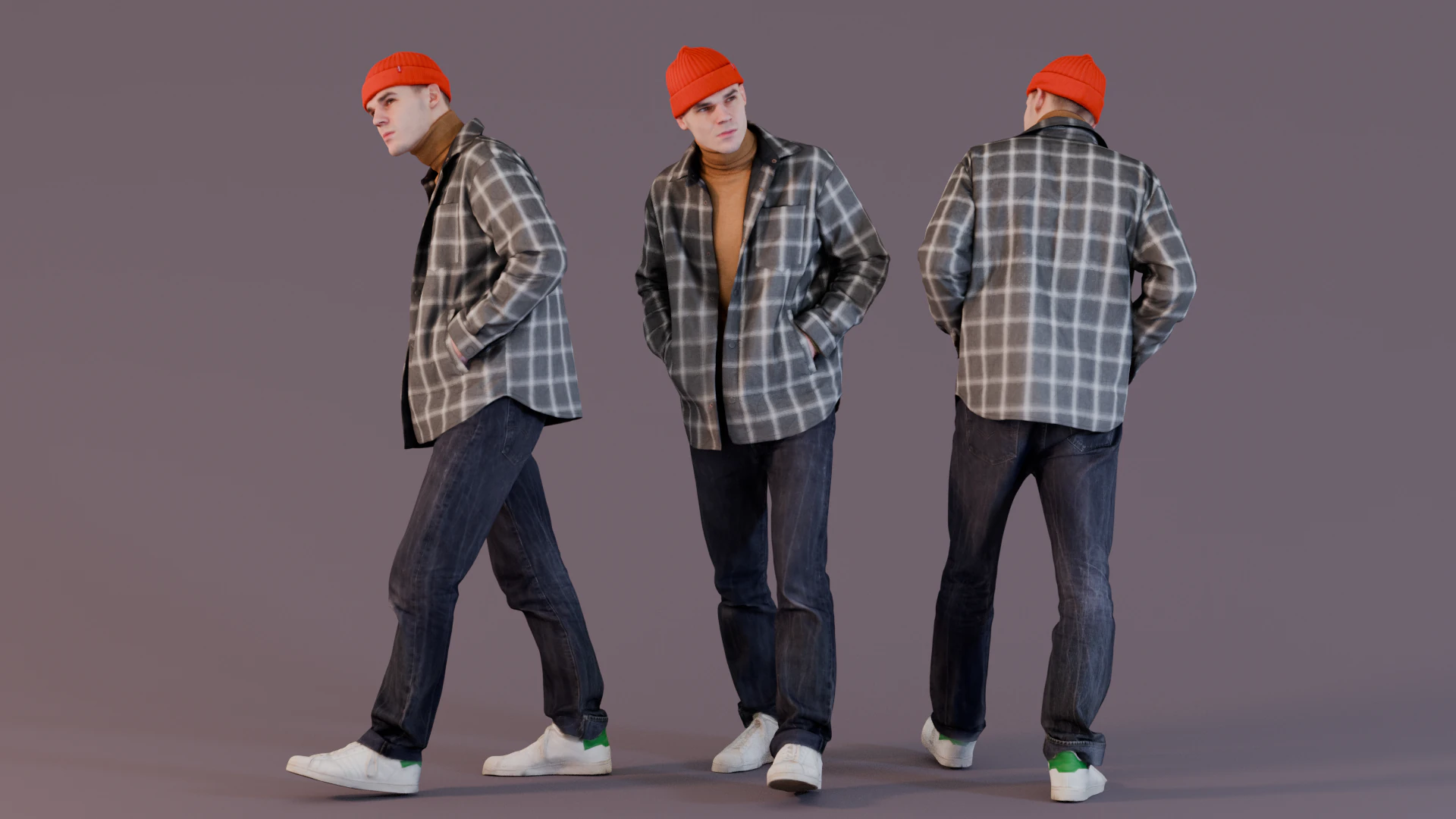 Casual Street Style - Man in Plaid Shirt and Beanie 3D Model .c4d .max .obj .3ds .fbx .stl .blend 