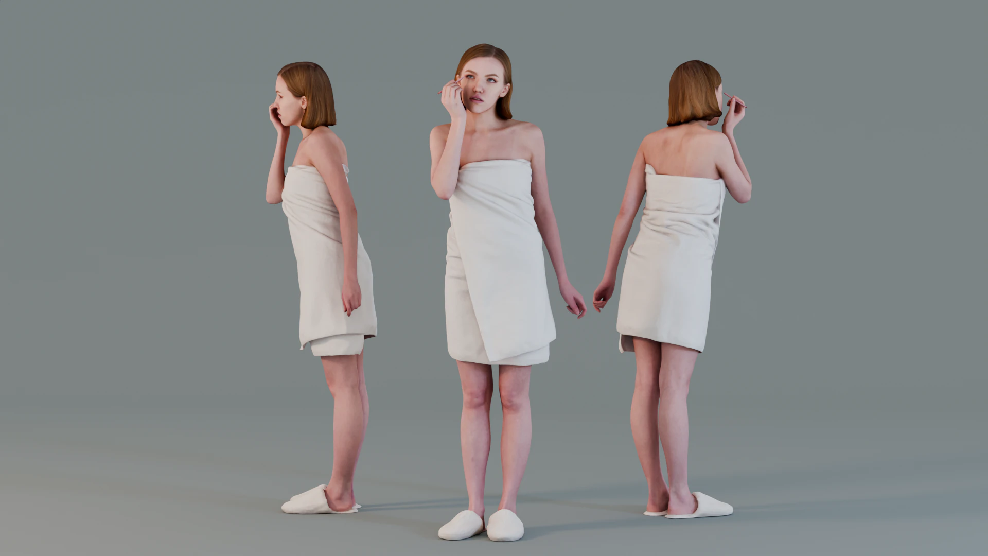 Spa Moment - Woman in Towel Applying Makeup 3D Model .c4d .max .obj .3ds .fbx .stl .blend 