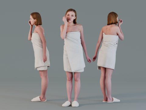 Spa Moment - Woman in Towel Applying Makeup 3Dモデル