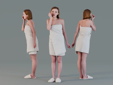 Спа-момент - жінка в рушнику наносить макіяж 3D Модель