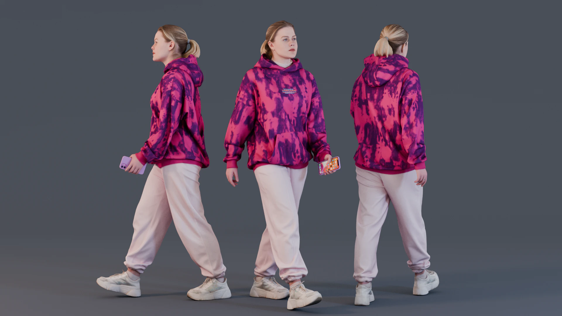 Trendy Casual - Woman in Tie-Dye Hoodie 3D Model .c4d .max .obj .3ds .fbx .stl .blend 