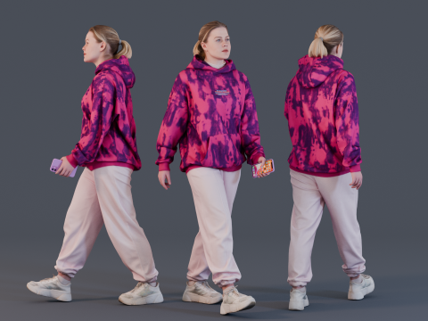 Trendy Casual - Woman in Tie-Dye Hoodie 3Dモデル