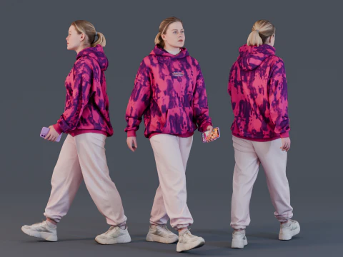 Модний повсякденний одяг – жінка в худі з краваткою 3D Модель