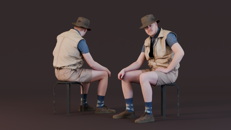 Boyscout - Man in Safari Outfit Sitting 3D Model .c4d .max .obj .3ds .fbx .stl .blend
