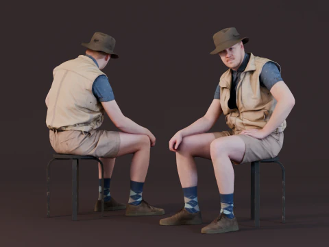 Бойскаут - мужчина в костюме сафари сидит 3D Модель