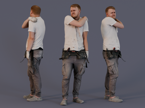 Construction Worker - Man in Workwear with Tool Belt 3Dモデル