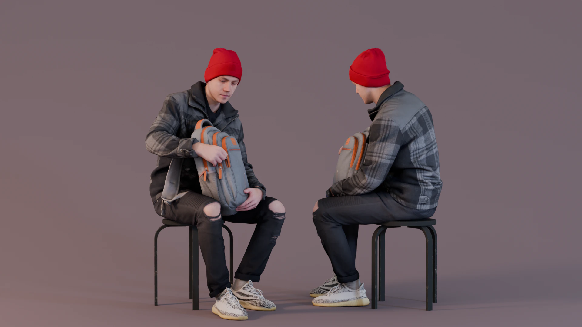 Urban Casual - Man Sitting with Backpack 3D Model .c4d .max .obj .3ds .fbx .stl .blend