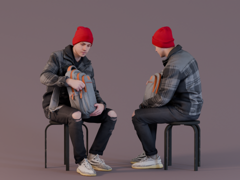 Urban Casual - Man Sitting with Backpack 3D मॉडल