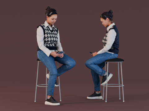 Modern Student - Young Woman Texting on Phone 3Dモデル