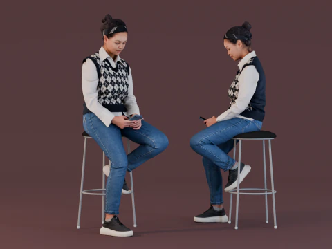 Сучасний студент - молода жінка текстових по телефону 3D Модель