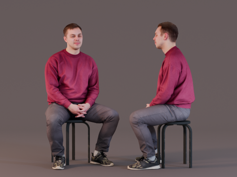 Casual Conversation - Man in Red Sweater Sitting 3Dモデル