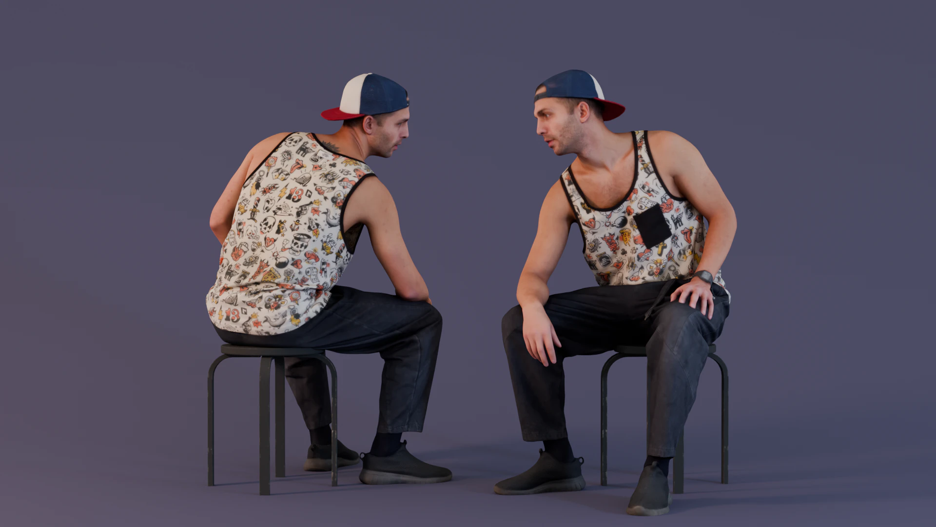Casual Urban - Man in Graphic Tank Top and Cap 3D Model .c4d .max .obj .3ds .fbx .stl .blend 