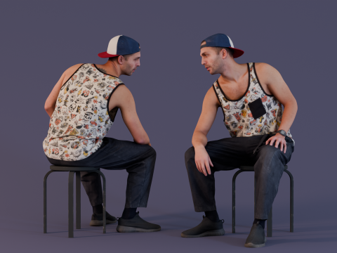 Casual Urban - Man in Graphic Tank Top and Cap 3Dモデル