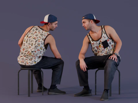 Casual Urban - Man in grafische tanktop en pet 3D Model