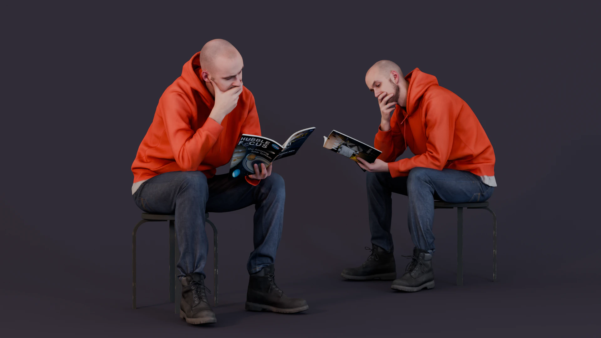 Contemplative Reader - Young Man with Science Journal 3D Model .c4d .max .obj .3ds .fbx .stl .blend
