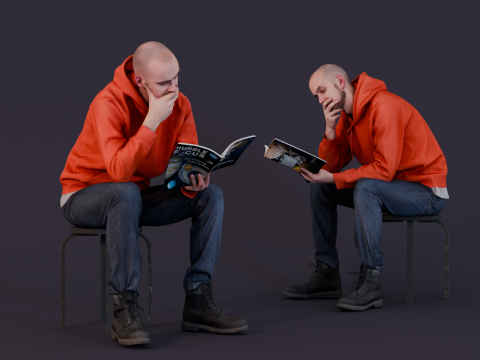 Contemplative Reader - Young Man with Science Journal 3D-Modell