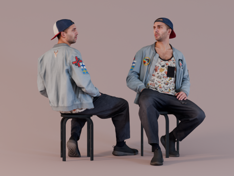 Chill Street Style - Man in Graphic Jacket and Cap 3D-Modell