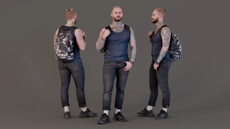 Inked Wanderer - випадковий чоловік із рюкзаком 3D Модель .c4d .max .obj .3ds .fbx .stl .blend 