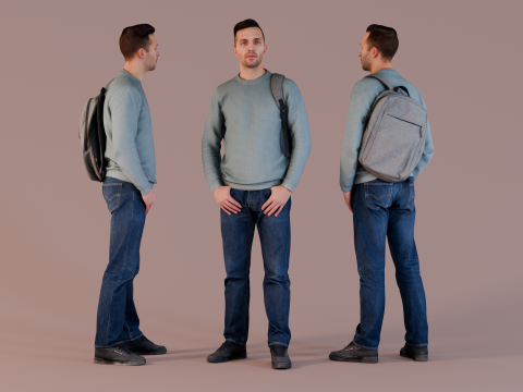 Casual Commuter - Handsome Man in Blue Sweater 3D-Modell